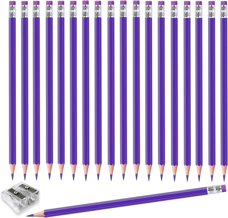 Adhere 25pcs Checking Pencils Erasable colored Pencils Pre-Sharpened #2 HB,for Checking Tests Grading,Map Coloring, editing Office Favors,including a Free sharpener. (Purple) - Image 1